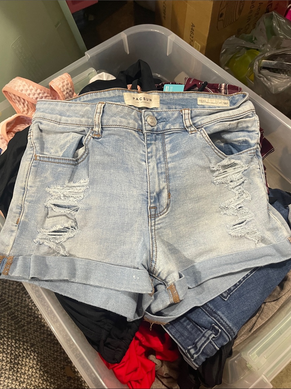 PacSun Light Wash Ripped Denim Roll-Hem Shorts